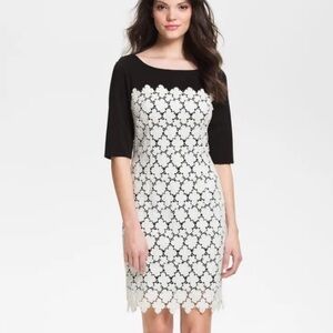 SUZI CHIN Black & White Colorblock  Floral Embroidery Dress 6 NWOT